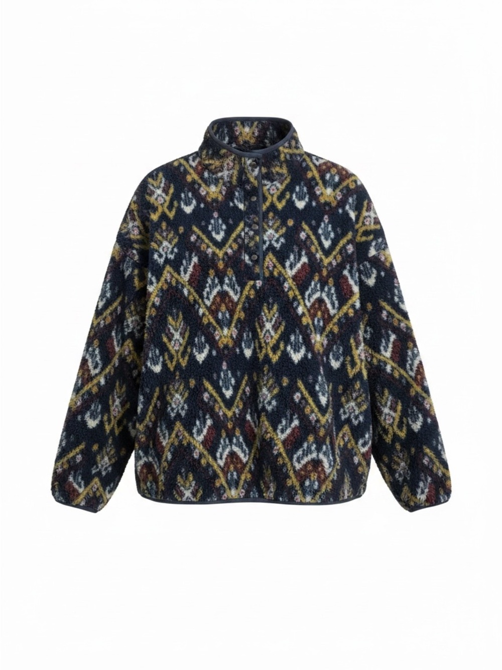 Wonderly Studio Aztec Sherpa Fleece Snap Pullover Jacket Size 2X Plus Blue Cozy